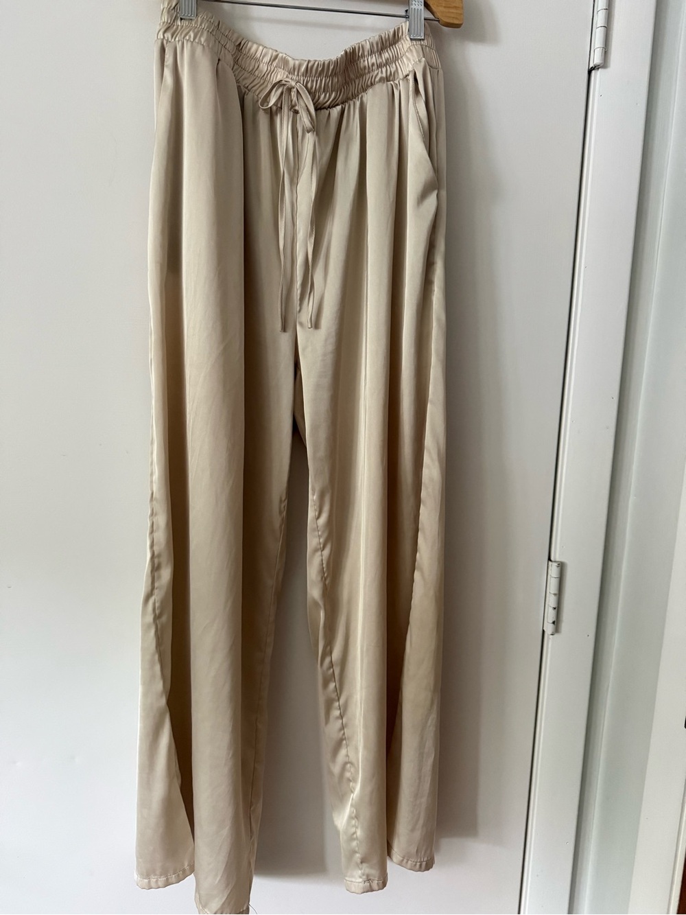 Champagne Satin Trouser with Drawstring detail and Pockets